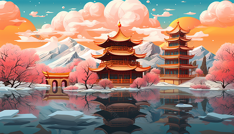 国潮中国新年鎏金武汉黄鹤楼地标2021,插画/手绘图,插画/手绘图库,插画/手绘图下载,插画/手绘